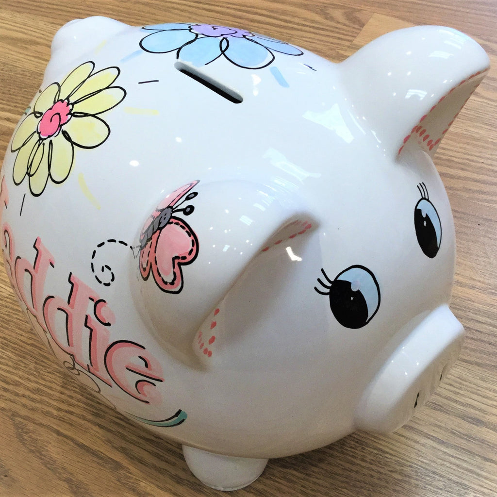 Large Piggy Bank - Delightful Daisies