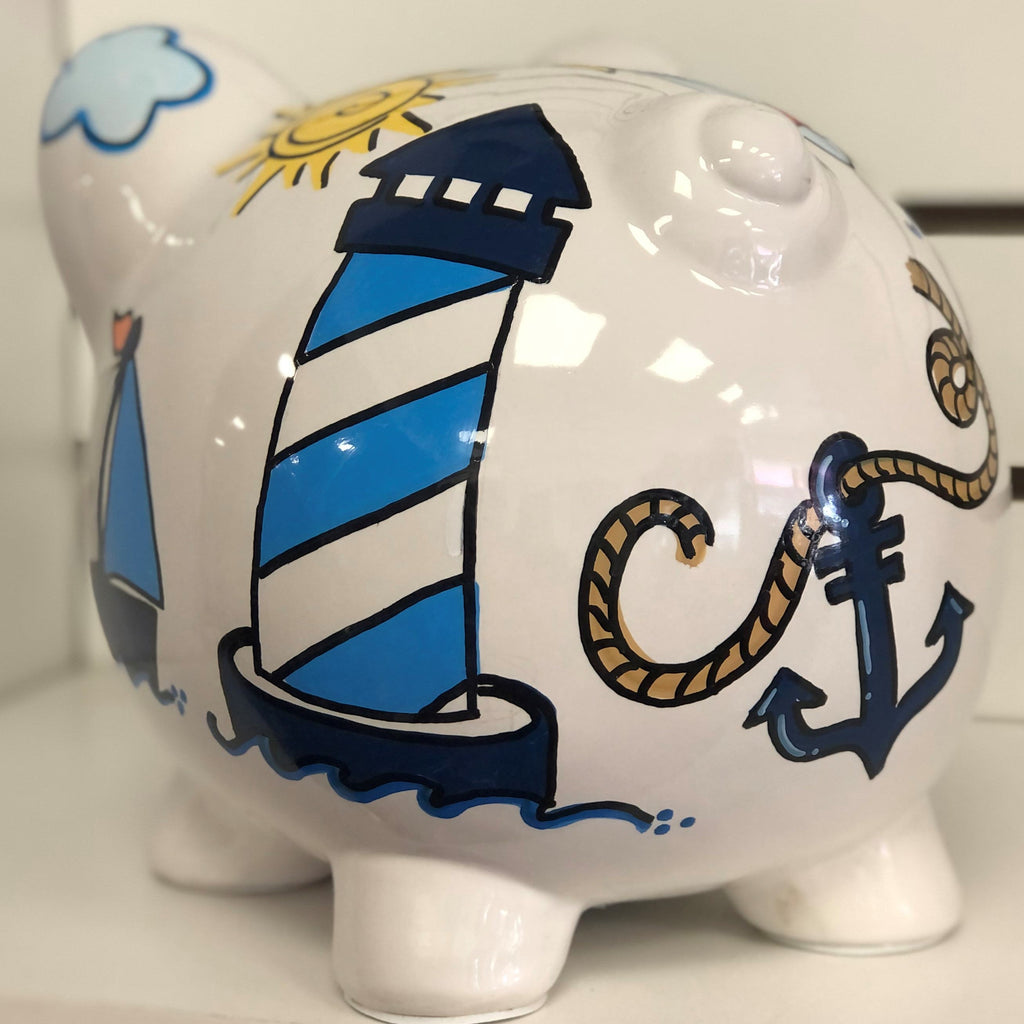 Large Piggy Bank - Nautical
