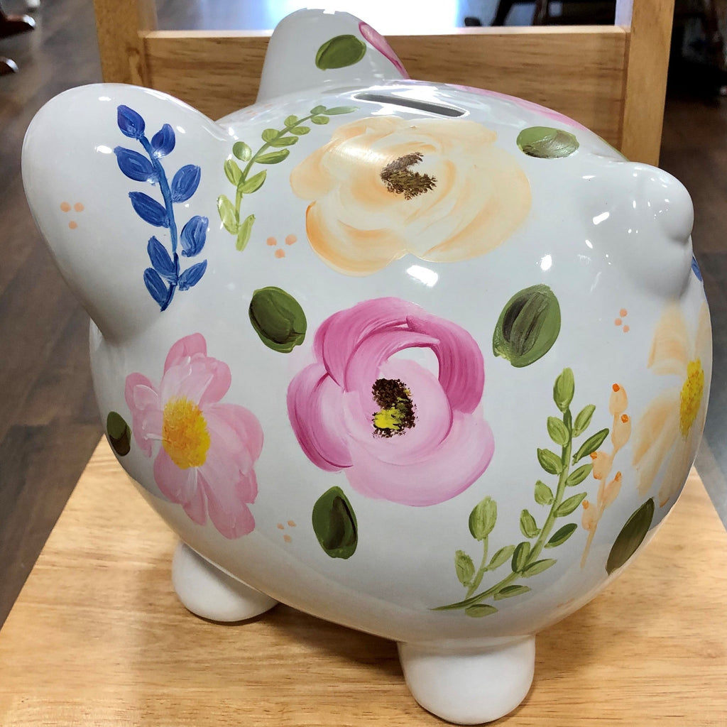 Large Piggy Bank - Shabby Chic Flowers