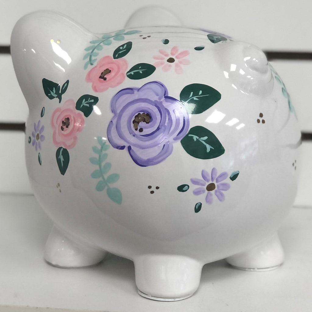 Large Piggy Bank - Shabby Chic Flowers
