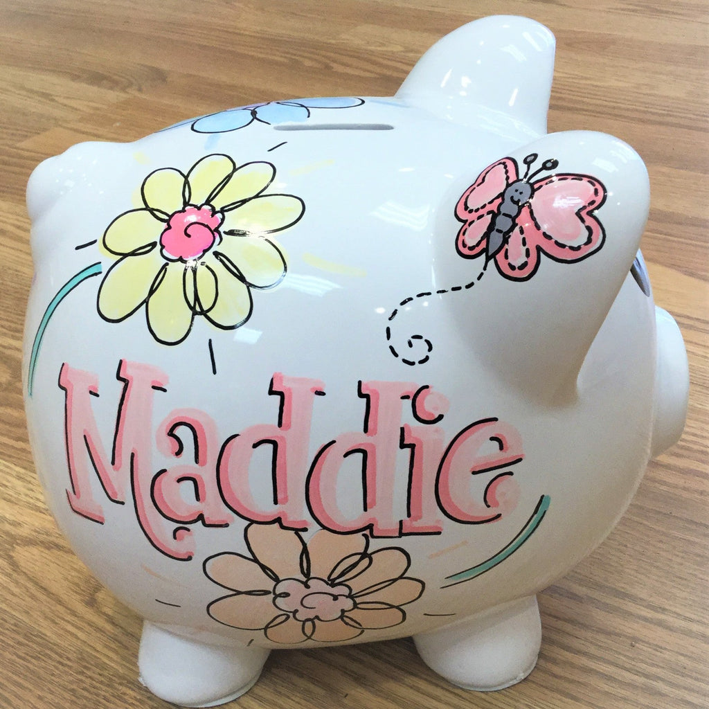 Large Piggy Bank - Delightful Daisies